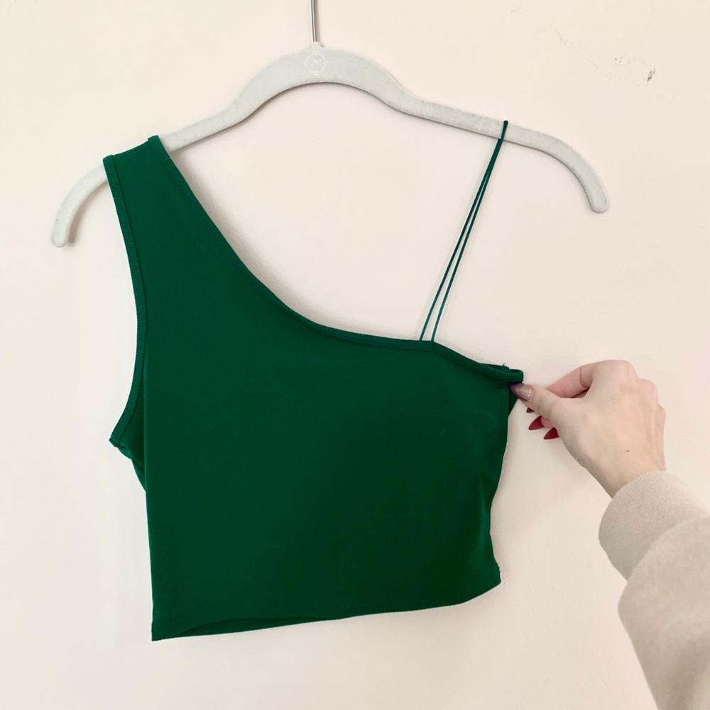 Emerald green one shoulder crop top